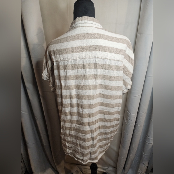 Peyton Jensen Brown and Cream Linen Button Down Shirt - Picture 3 of 6